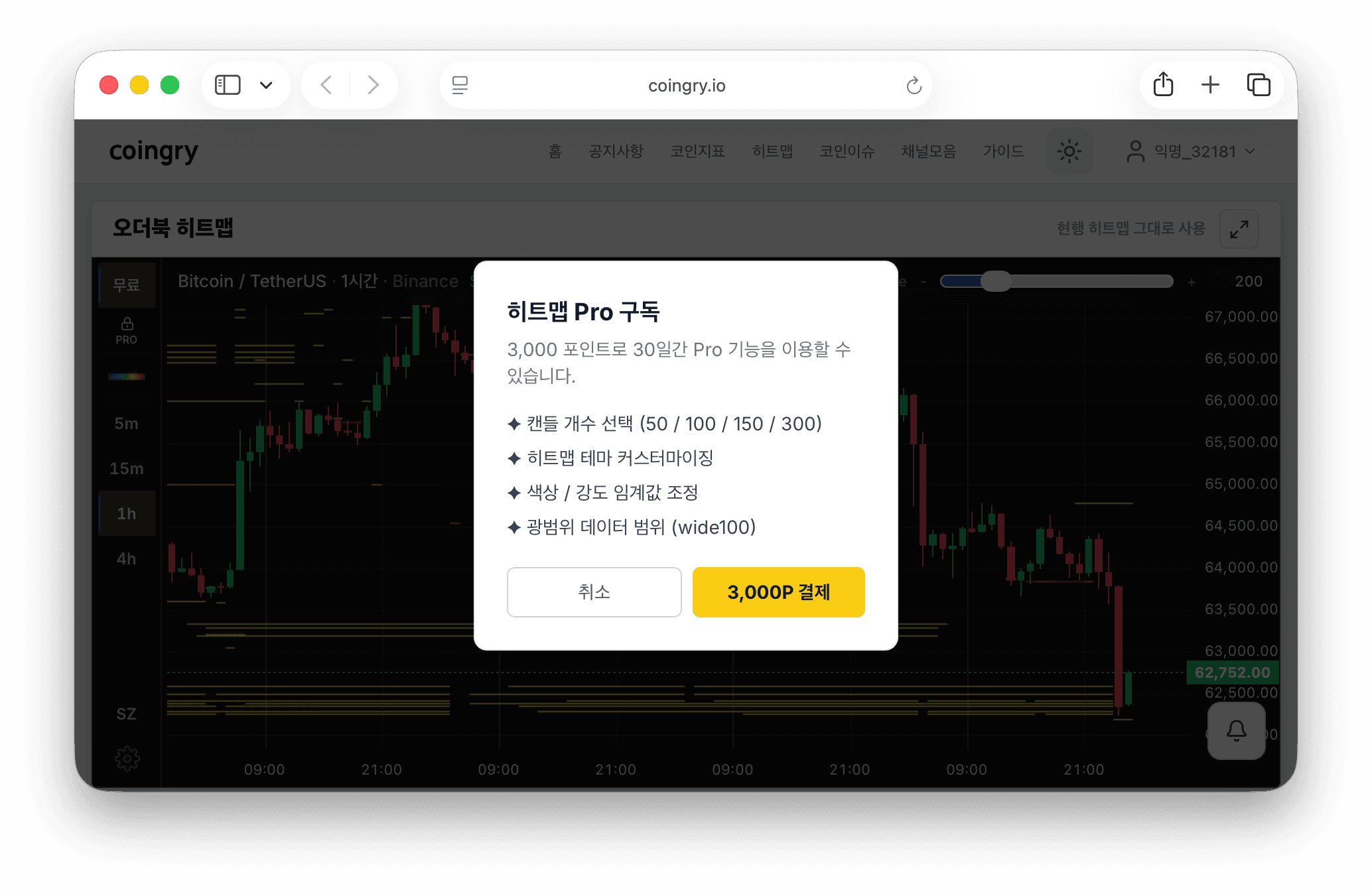오더북 히트맵 무료 / Pro 기능